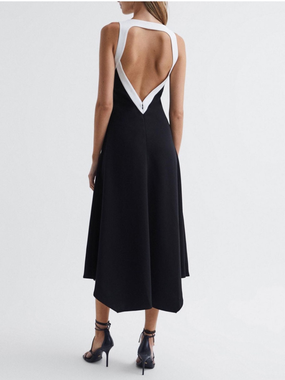 REISS Autumn Black White Colourblock V-Neck Midi Dress US 4 NWT